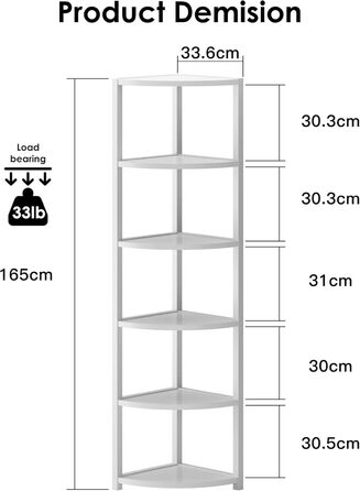 Стеллаж кутовий SoGESFurniture з 6 полицями, стелаж-лесенка, полиця для зберігання, полиця для квітів у вітальню, спальню, офіс, індустріальний дизайн, 34x34x165 см (Білий)