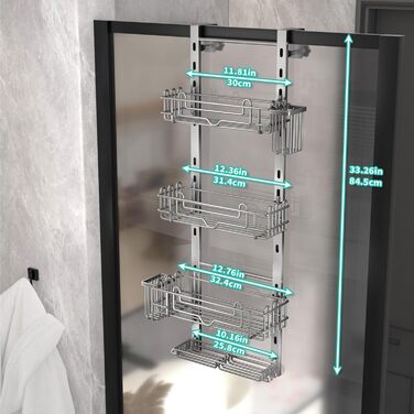 Настінна поличка для душу HapiRm з 4 ярусами, 22 гачками та 2 тримачами для зубних щіток (срібна)