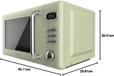 Мікрохвильова піч Cecotec Proclean 5110 Retro Green з грилем, 700 Вт, 8 програм, таймер до 60 хв, розморожування, вінтажний дизайн, зелена