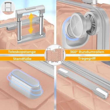 Набір валіз KESSER® 3 шт. | Валізи з ABS-пластику з кодовим замком, ваговою системою та органайзером для документів, 360° обертання | Ручна поклажа та великі валізи для подорожей та бізнесу (Нюдовий сірий)