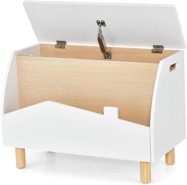 Дитяче книжкове та іграшкове шафка SOARS 2 в 1, білий, 60 x 30 x 44 см. Масивні дерев'яні ніжки, органайзер для іграшок з кришкою та відкритими полицями. Шафа для дитячої кімнати.