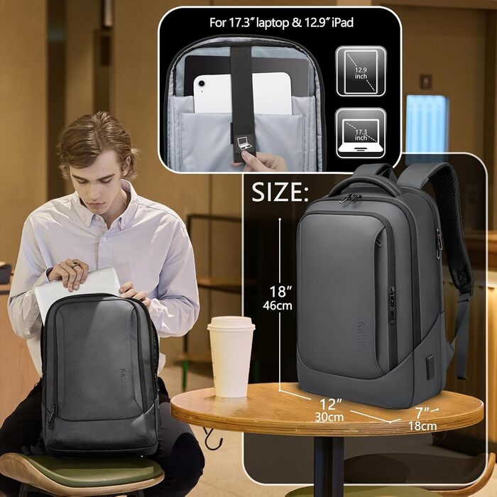 Чоловічий рюкзак для ноутбука Heroic Knight: діловий, з USB-зарядкою, захист від крадіжок, 17,3