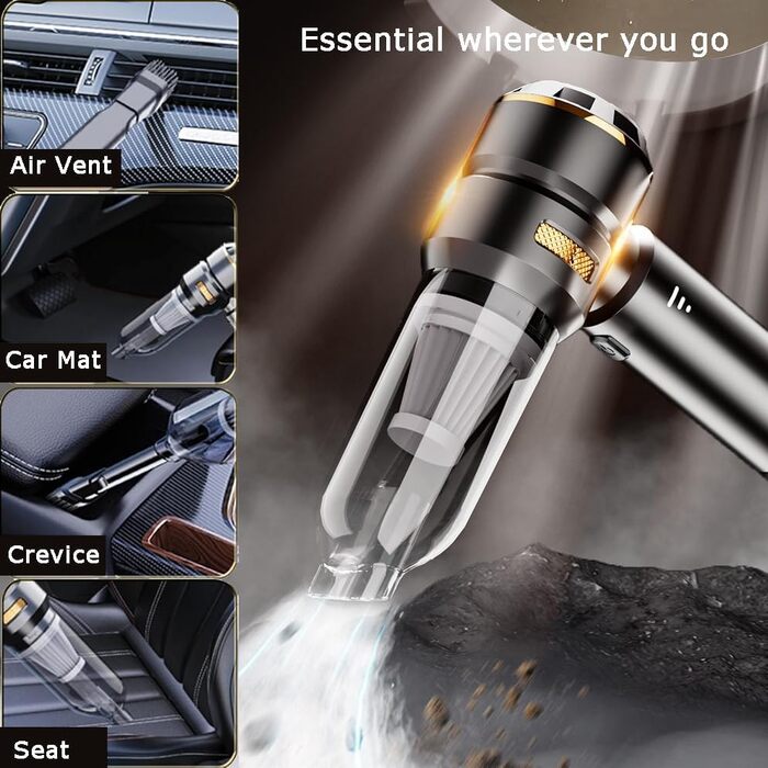 Ручний бездротовий пилосос 25000 Па з HEPA-фільтром, потужний акумуляторний пилосос для автомобіля та дому, чорний