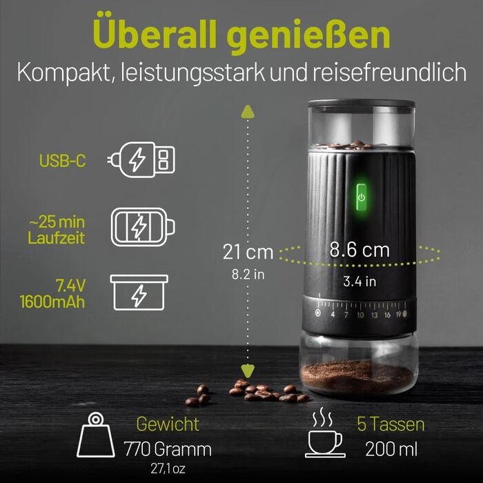 Ручна кавомолка з нержавіючої сталі, регулювання помелу для еспресо, фільтр-кави та мока. Компактна та міцна кавомолка.