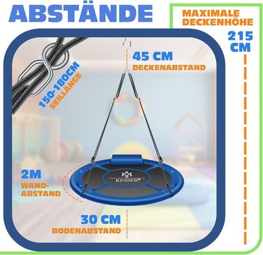 Шоукель KESSER® Tellerschaukel, діаметр 120 см, до 300 кг, з подушкою та ручками, регульована, для дітей та дорослих, кольоровий