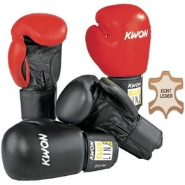 Боксерські рукавички Квон покажчик з натуральної шкіри червоного кольору 10 унцій
