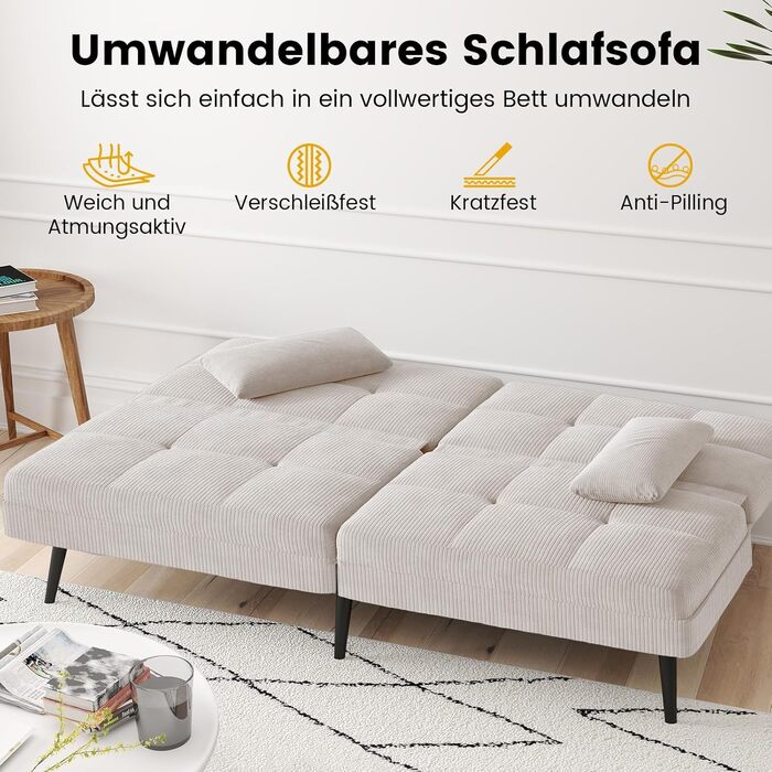 Диван-ліжко LUCKRACER 3-місний з регулюванням кута нахилу, Cordstoff, Бежевий