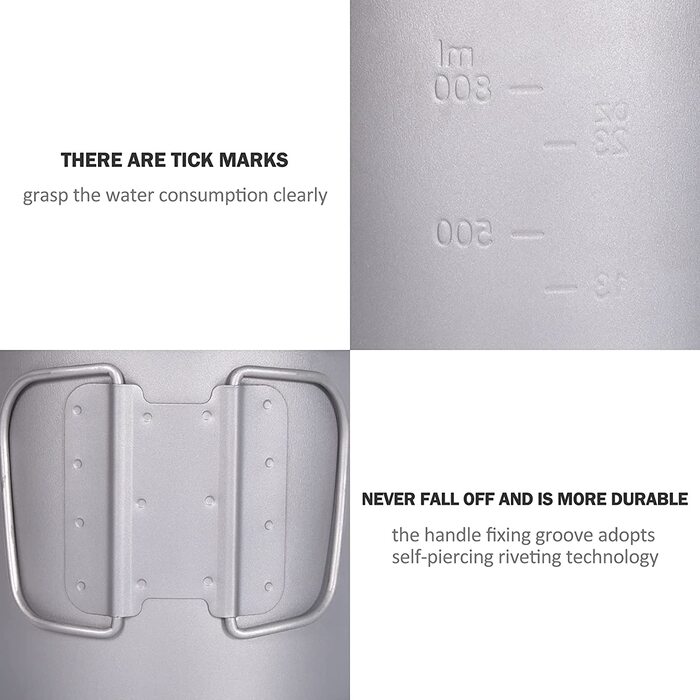 Набір посуду iBasingo Titan Becher Pfannen Set: 1100мл та 300мл для кемпінгу, туризму та пікніків. Легкий та компактний посуд з нержавіючої сталі з ручками-складанням. Набір для однієї людини Ti2053C