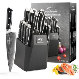 Набір професійних кухонних ножів NANFANG BROTHERS з дамаської сталі, 18 предметів, VG10, 67 шарів, японський кухонний набір, дерев'яний брусок, червоний, чорний