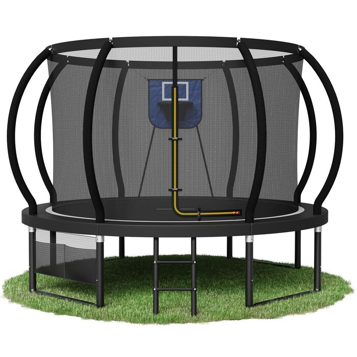 Батут садовий Devoko з сіткою та баскетбольним кільцем, діаметр 305 см, до 150 кг - для дітей та дорослих, чорний