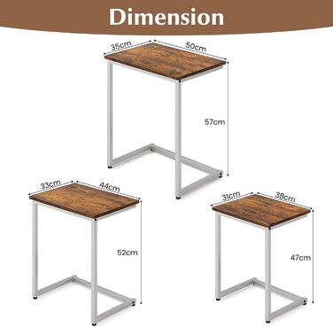 Набір з 3 бічних столиків, гніздового столу, штабельованого журнального столика, столів для вітальні з дерева та металу, 3 шт. С-подібний журнальний столик для вітальні та офісу (коричневий)