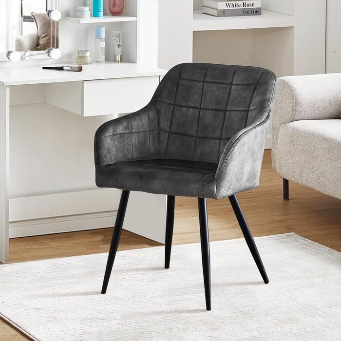 CLIPOP Комплект стільців для їдальні (6 шт.), з підлокітниками, штучна шкіра, для кухні, вітальні, сірий велюр