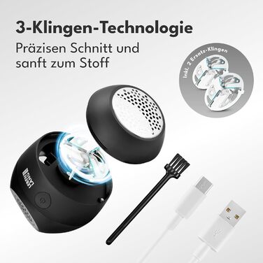 Електричний міні-фільтр для одягу LEBENLANG - з запасними лезами та пензлем для чищення | Для видалення ворсу та пуху | Чорний, 400mAh