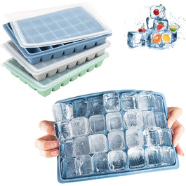 Форма для кубиків льоду LessMo, силіконова форма для кубиків льоду з 3 предметів з кришкою, піднос для кубиків льоду, форми для кубиків льоду для коктейлів, віскі, дитячого харчування