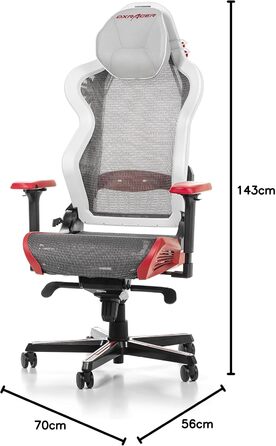 Ігрове крісло DXRacer Air R1S, сітка, Білий-Червоний-Чорний-Сірий, до 200 см