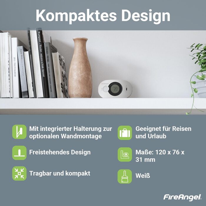 Детектор чадного газу Fire Angel FA3322 з акумулятором 10 років - CO-метр, для дому та подорожей