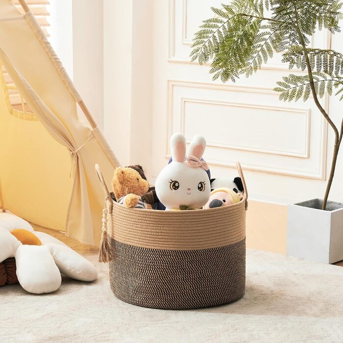 Кошик для білизни YOUDENOVA плетіний великий 65L, 50x33 см (жутовий & чорний)