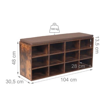 Підставка для взуття Relaxdays з м'яким сидінням та відкритими полицями