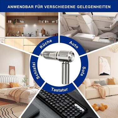 Акумуляторний ручний автомобільний пилосос 4 в 1, потужність 22000 Па, циклонна система, 3 режими всмоктування, портативний бездротовий пилосос для авто та шерсті тварин (світло-сірий)