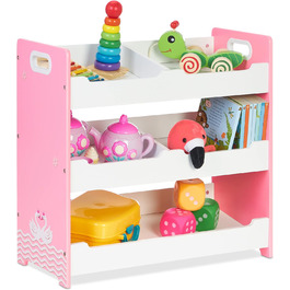 Дитяча полиця Relaxdays, HBD 60 x 62,5 x 30 см, 5 відділень, МДФ, полиця для зберігання дитяча кімната, полиця для іграшок, білий/рожевий, L