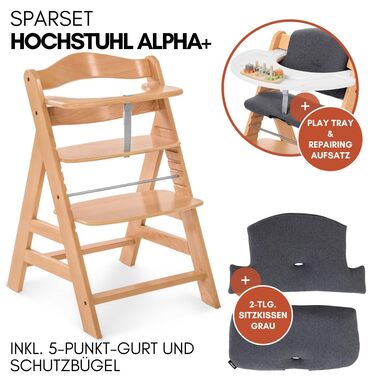 Дитячий стільчик Hauck Alpha+ з підносом, м'яке сидіння - регульований, з підносом, для дітей від 6 місяців, з дерева, білий