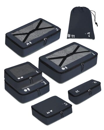 Набір органайзерів для валізи ECOHUB, 7 предметів, дорожні пакувальні куби з рецикльованого PET, темно-синій