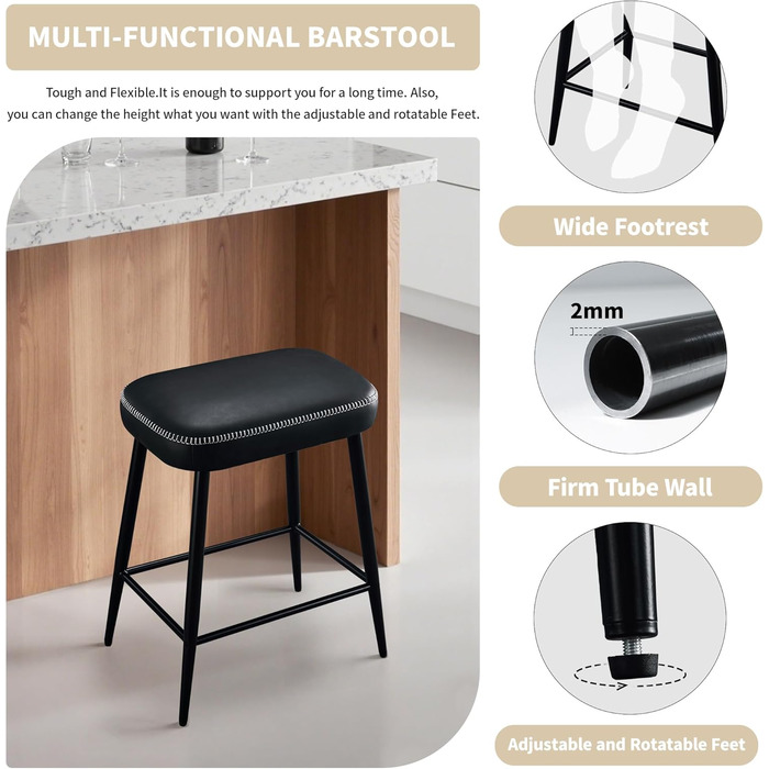 Набір з 2 барних стільців з мікрофібри, ретро стиль, з підніжкою, 62.5 см, без спинки, сірий (чорна шкіра)