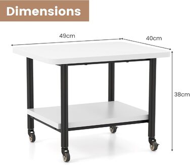 Стіл для принтера HOMASIS з 2 ящиками, стійка для принтера з 4 колесами та 2 гальмами, вантажопідйомність 55 кг, підставка для принтера, офісний візок для дому та офісу (білий+чорний)