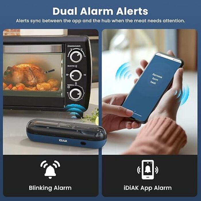 Бездротовий термометр для м'яса для гриля та копчення, 500FT, Bluetooth, для BBQ, духовки, гриля, коптильні, Sous Vide - блакитний