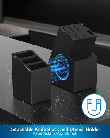Набір кухонних ножів ACOQOOS 14 предметів з інтегрірувачем, чорний. Комплект ножів для кухні