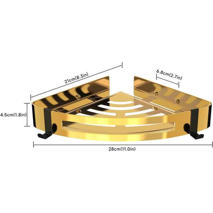 Душова полиця без свердління Кутова полиця з нержавіючої сталі з 4 гачками - срібло 2 шт. и (золото2)