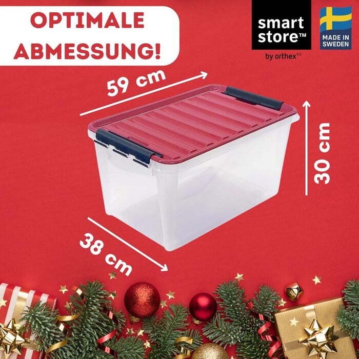 Коробка для зберігання новорічних кулі та прикрас | 47 літрів | Без BPA | Червона компактна коробка