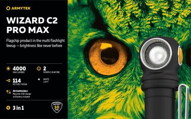 Налобний ліхтарик Armytek Wizard C2 Pro Max Cool White 4000 люмен