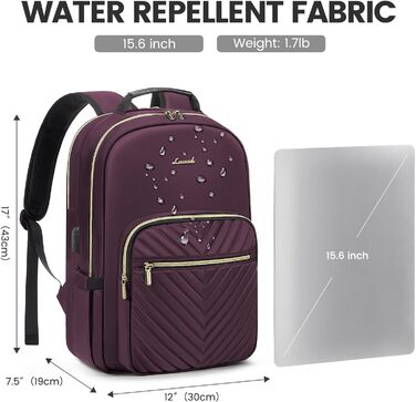 LOVEVOOK Рюкзак для жінок, великий, 15.6 дюймів, для ноутбука, водонепроникний, шкільний рюкзак, дівчата-підлітки, сумка на день, чорний, елегантний, для роботи, для школи, університету, подорожей (15.6 дюймів, темно-фіолетовий)