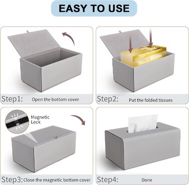 Склянка для серветок з PU шкіри, сіра, прямокутна - KINGFOM | для офісу, авто, дому