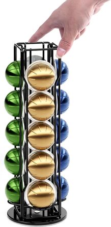 Тримач для капсул Nespresso Vertuo Sevenline - органайзер для 20 капсул, поворотний на 360 градусів (сріблястий/чорний)