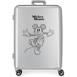 Валіза Disney 100 Mickey Joyful Happy Medium, сіра, 48 x 70 x 26 см, жорстка ABS, вбудована застібка TSA, 81 л, 4 кг, 4 подвійні колеса
