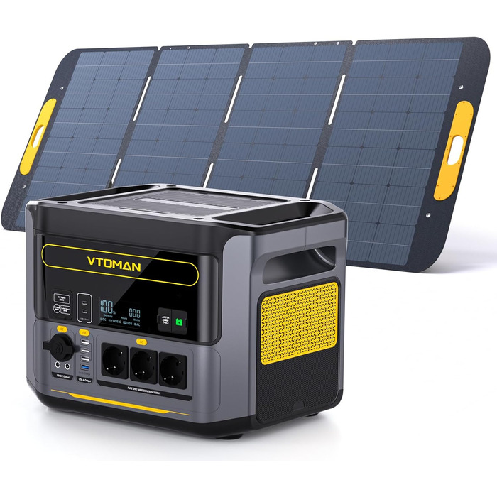 Портативна електростанція VTOMAN 1000W (2000W пік), 828Wh LiFePO4 з сонячною панеллю 110W, швидка зарядка 0-80% за 60 хв, розширювана до 2376Wh для надзвичайних ситуацій, кемпінгу, подорожей, автодому (FS1000+400W-A)