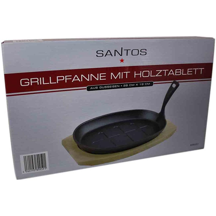 Сковорода-гриль SANTOS з дерев'яним піддоном 27x18, 5 см-чавунна сковорода-тушкувати , смажити, смажити на грилі, запікати-овальна чавунна сковорода-abne