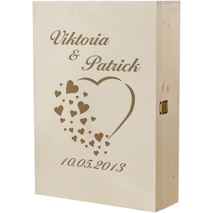 Келих для вина 560 мл з індивідуальним гравіюванням мотиву серця - персоналізований - в т.ч. дерев'яна коробка та червоне вино