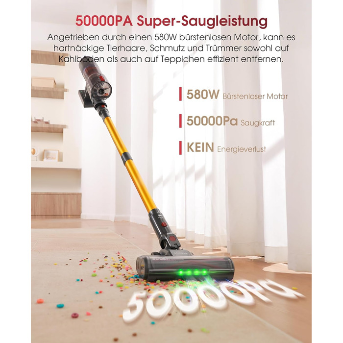 Бездротовий акумуляторний пилосос UNINELL HOME 50000Pa, 580W, 70 хвилин, LED-дисплей, антизаплутана щітка, для твердих поверхонь, килимів, шерсті тварин