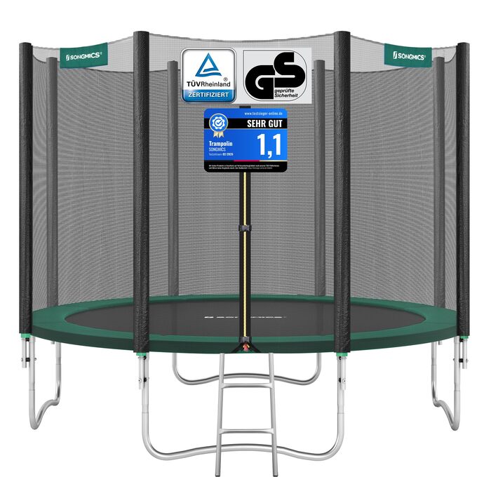 Батут SONGMICS садовий Ø305 см з захисною сіткою, драбиною та м'якими стійками, зелений