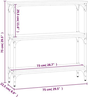 Консольний стіл FENLAX 100x22.5x75 см, вузький передпокій з полицями, копчений дуб (чорний 75 см)