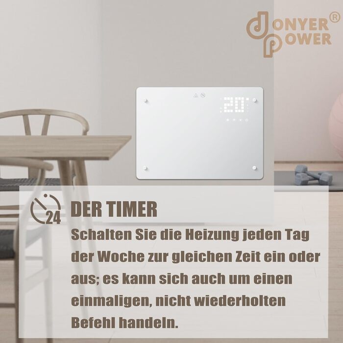 Конвектор DONYER POWER 2500W з Wi-Fi, 24h таймер, керування від пульта, скло, настінний/підлоговий