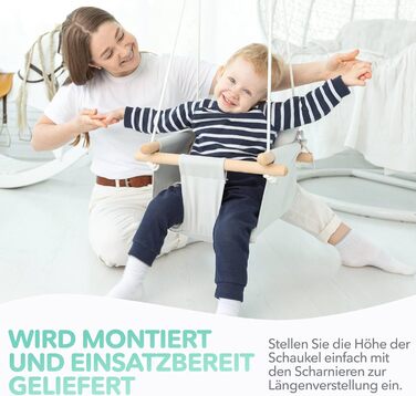 Дерев'яна гойдалка для малюків Cateam - ідеальна для дому та саду. З безпечним ремінцем, від 12 місяців. Елегантно-кремовий колір.
