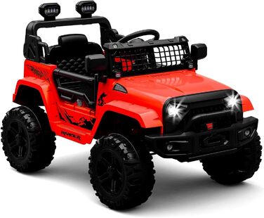 Дитячий електромобіль 12V з пультом, Bluetooth, LED, амортизацією, 2 швидкості, для дітей 3-8 років (білий/червоний)