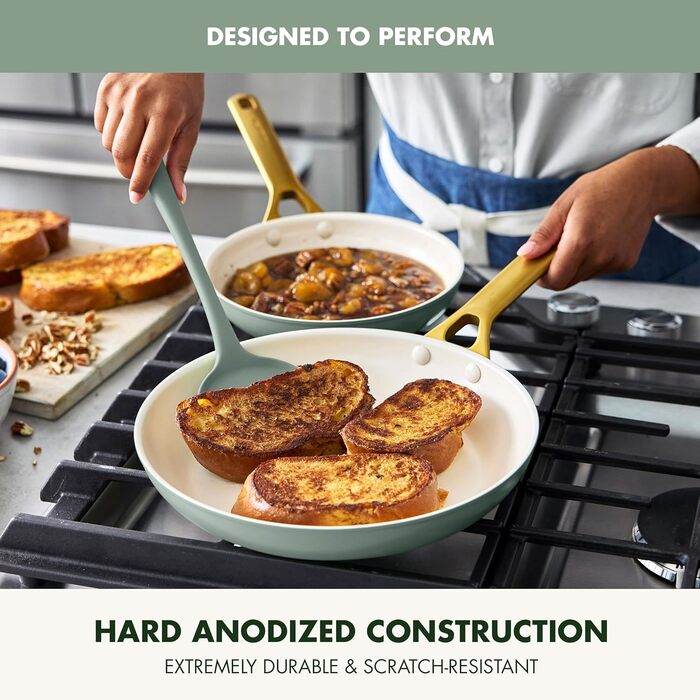 Набір сковорідок GreenPan з антипригарним покриттям, 25.4 см та 30.5 см, кераміка, нержавіюча сталь, посудомийні, для плити та духовки, моховий колір