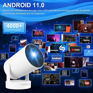 Портативний міні-проектор 4K з Wi-Fi 2.4/5G, Android 11, Full HD 1080P, HDMI, для телефону/ПК/ноутбука/Stick, зовнішній динамік (HY300Plus)