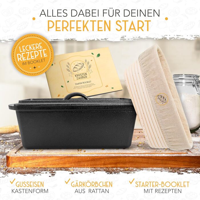 Форма для випікання хліба з кришкою та кошиком для підйому тіста - Robuste 28см, чавун - ідеальна для хліба, тостів, кексів