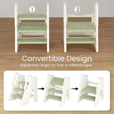 Триттхокер Hoopyosms для дітей, 2/3-рівневий, регульована висота, складний, з поручнями, антиковзкий, для ванної та кухні, піднімна драбинка для малюків (Класичний, Зелений)